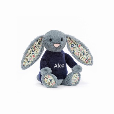 Jellycat Blossom Dusky Blue Bunny with Navy Jumper USA | 24075CBSF